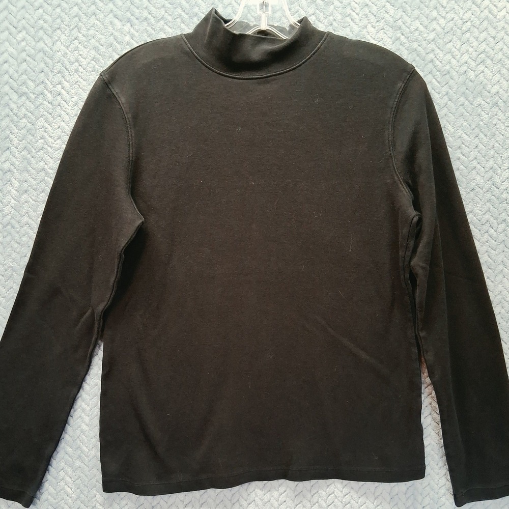 St Johns Bay Classic Mock Neck Top Black Cotton Long Sleeve Shirt Medium